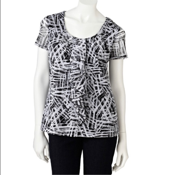 212 Collection Tops - 212 Collection Printed Ruffle Mesh Large Top
